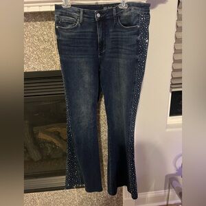 Judy Blue Dark Blue Flare Jeans with Rhinestone Accents